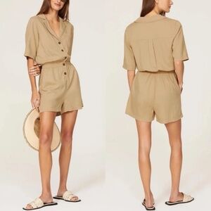 Faherty Arlie Day Romper XXL Linen Utility Safari Tan Beach Fisherman Minimalist